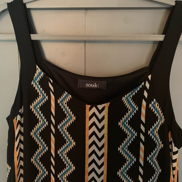 Zouk: Aztec Print Maxi Dress with Sheer Overlay - Picture 1 of 6